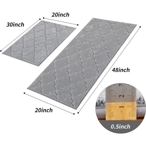 COSY HOMEER Kitchen Rugs Set of 2 Non Skid Absorbent Washable Floor Mats - Picture 2 of 7